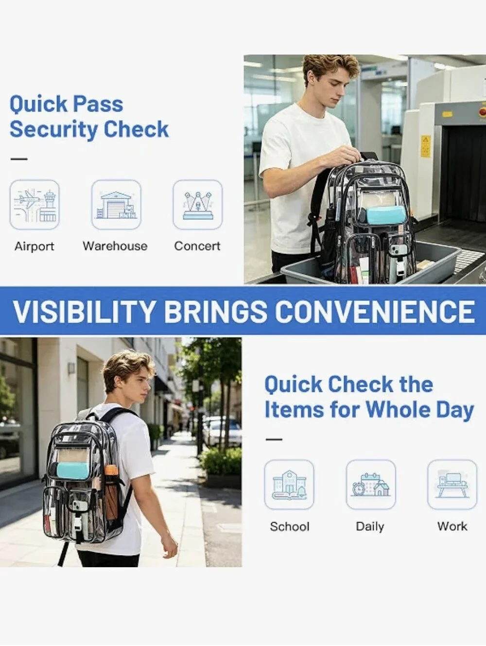Clear Black-Trim Backpack / Transparent Stadium Bag
